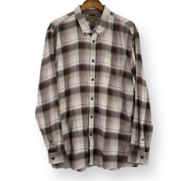 North River Outfitters Flannel Shirt Men's XXL White Tail Beige Plaid Button Up - Picture 1 of 9
